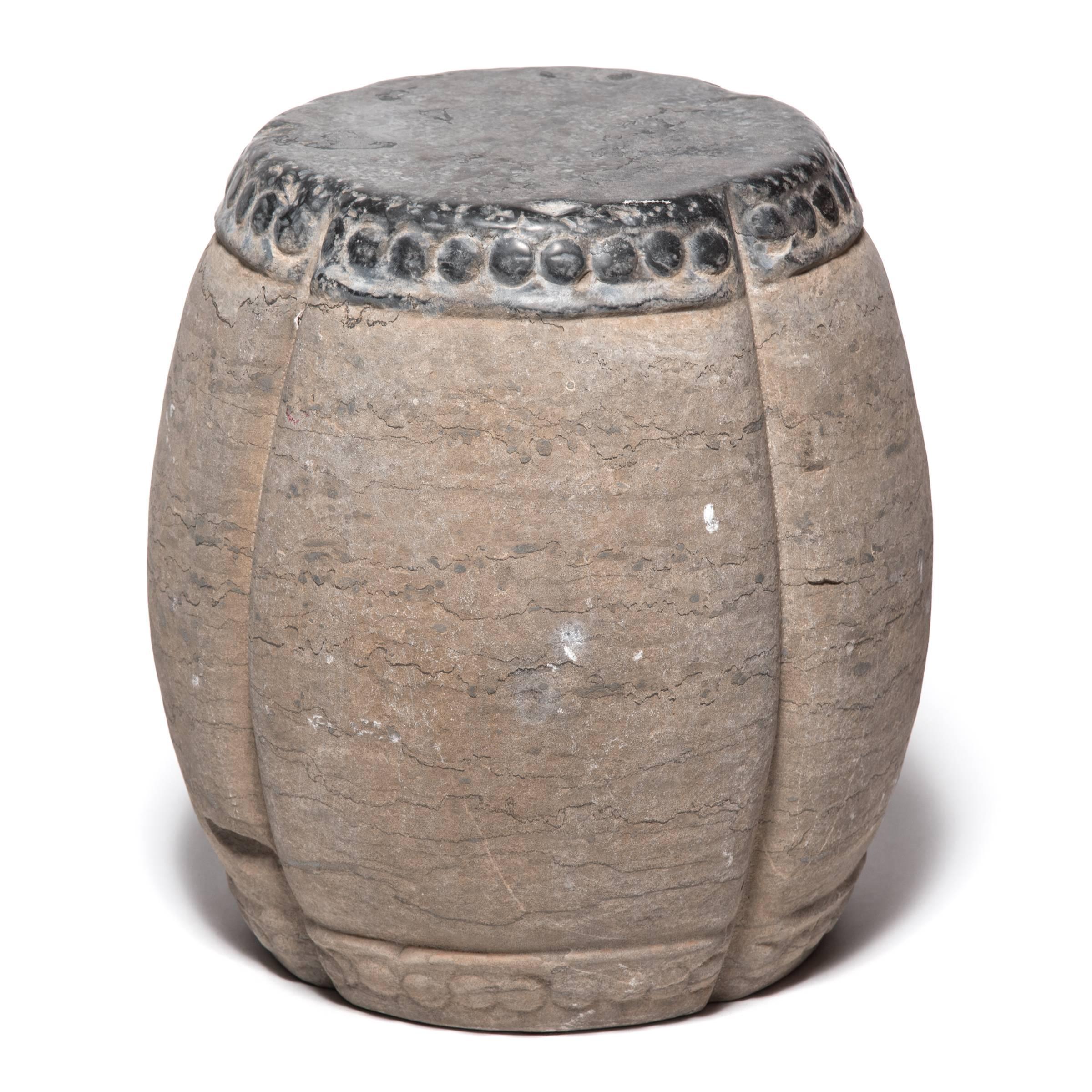 Hand-Carved Chinese Clover Form Stone Drum