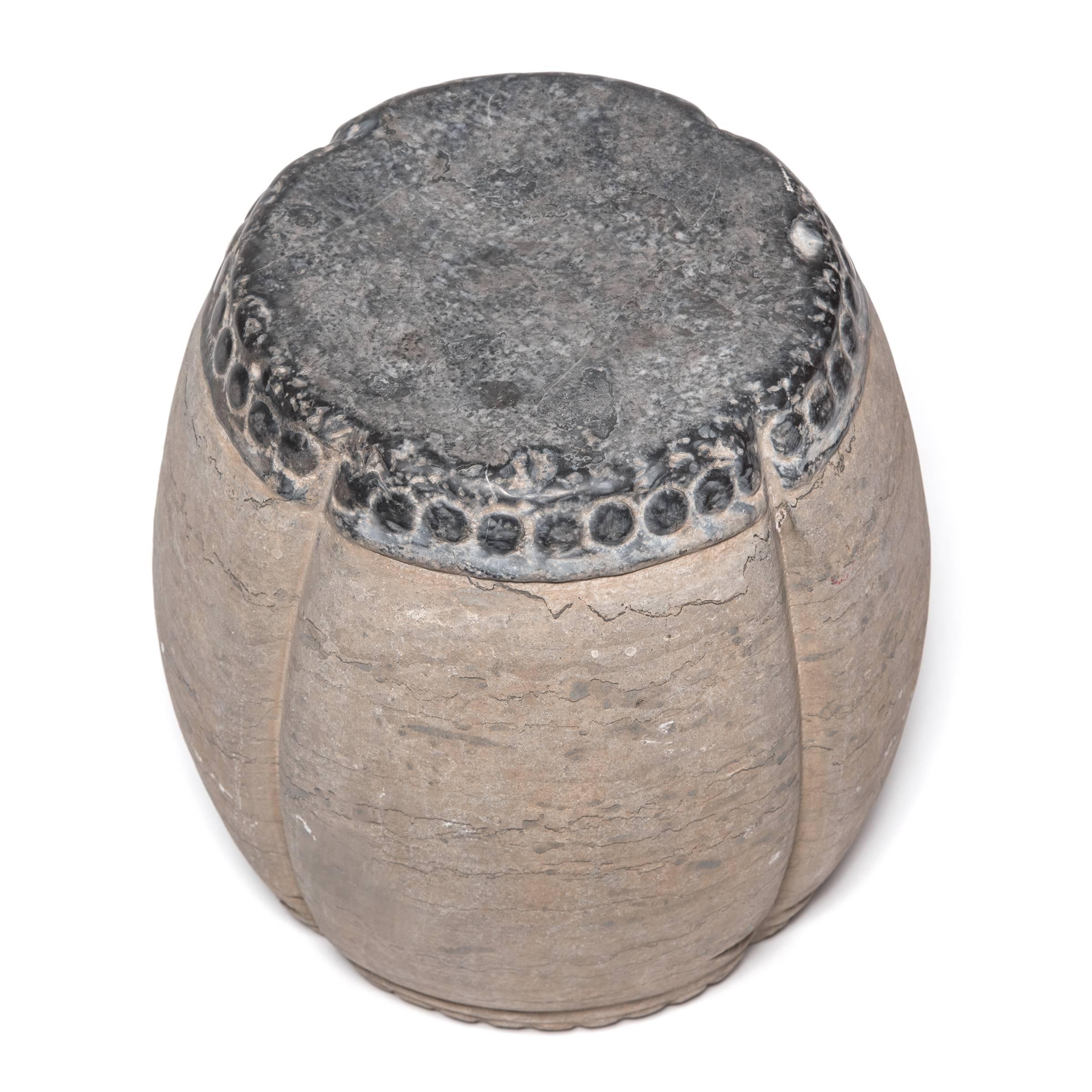 Contemporary Chinese Clover Form Stone Drum