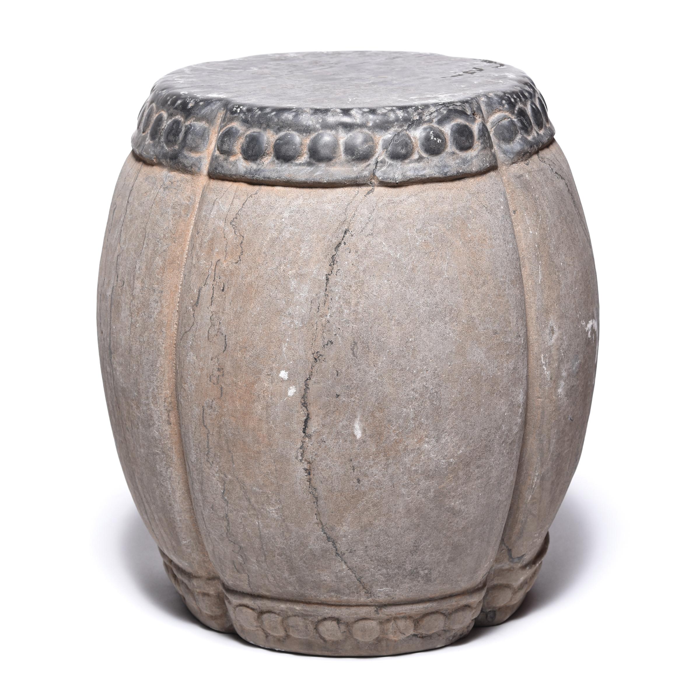 Minimalist Chinese Clover Form Stone Drum Stool