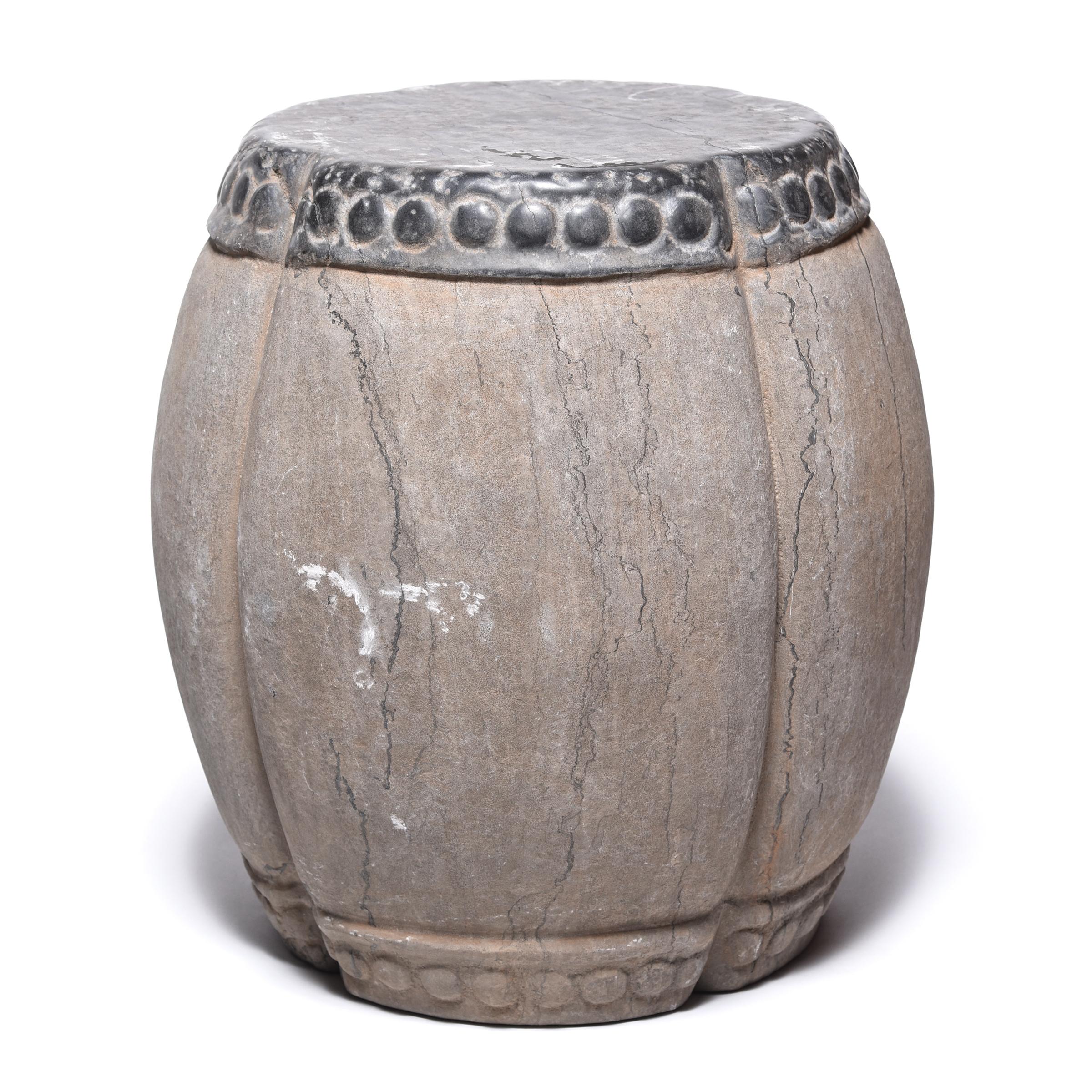 Hand-Carved Chinese Clover Form Stone Drum Stool
