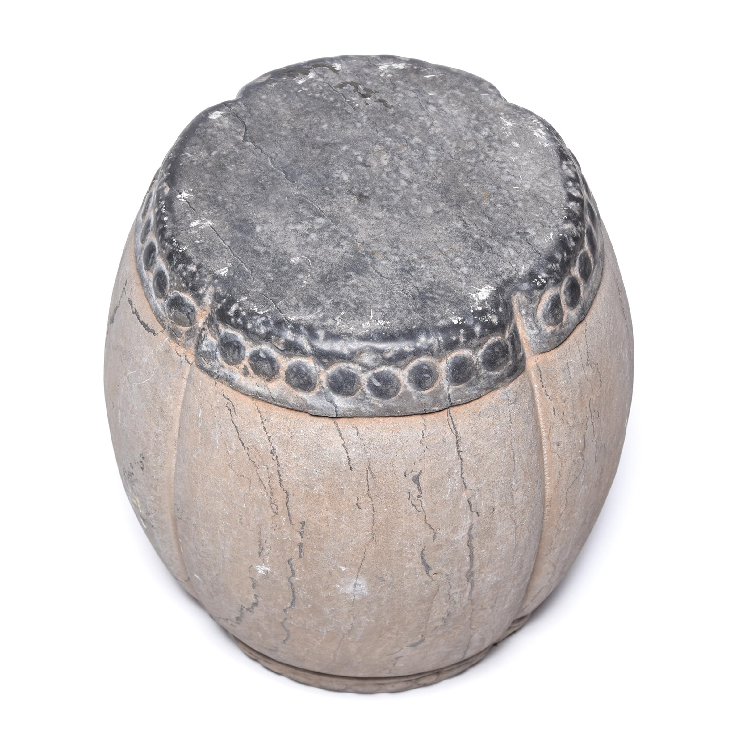 Chinese Clover Form Stone Drum Stool In Good Condition In Chicago, IL