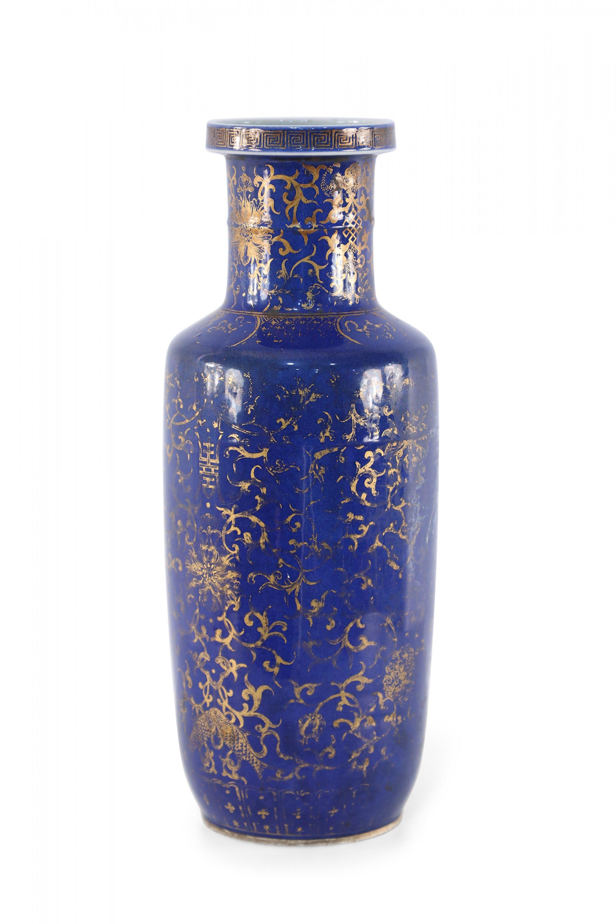 Porcellana Vaso cinese di porcellana blu cobalto e oro in vendita