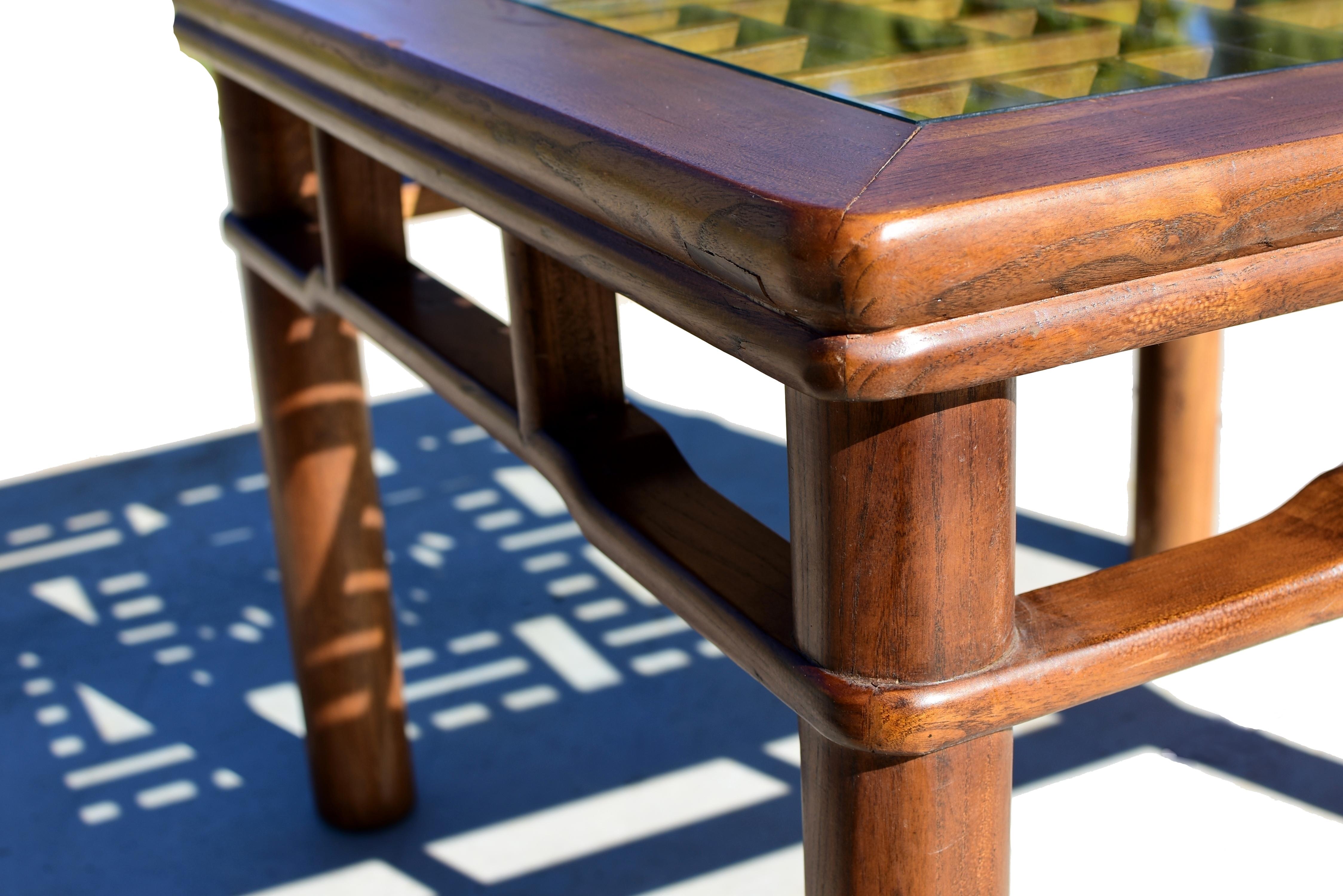 Chinese Coffee Table Side Table with Antique Longevity Screen For Sale 1