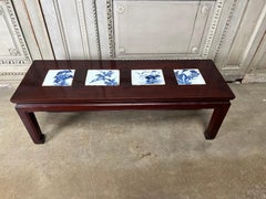 Chinese Coffee Table with 19th Century Blue and White Tiles