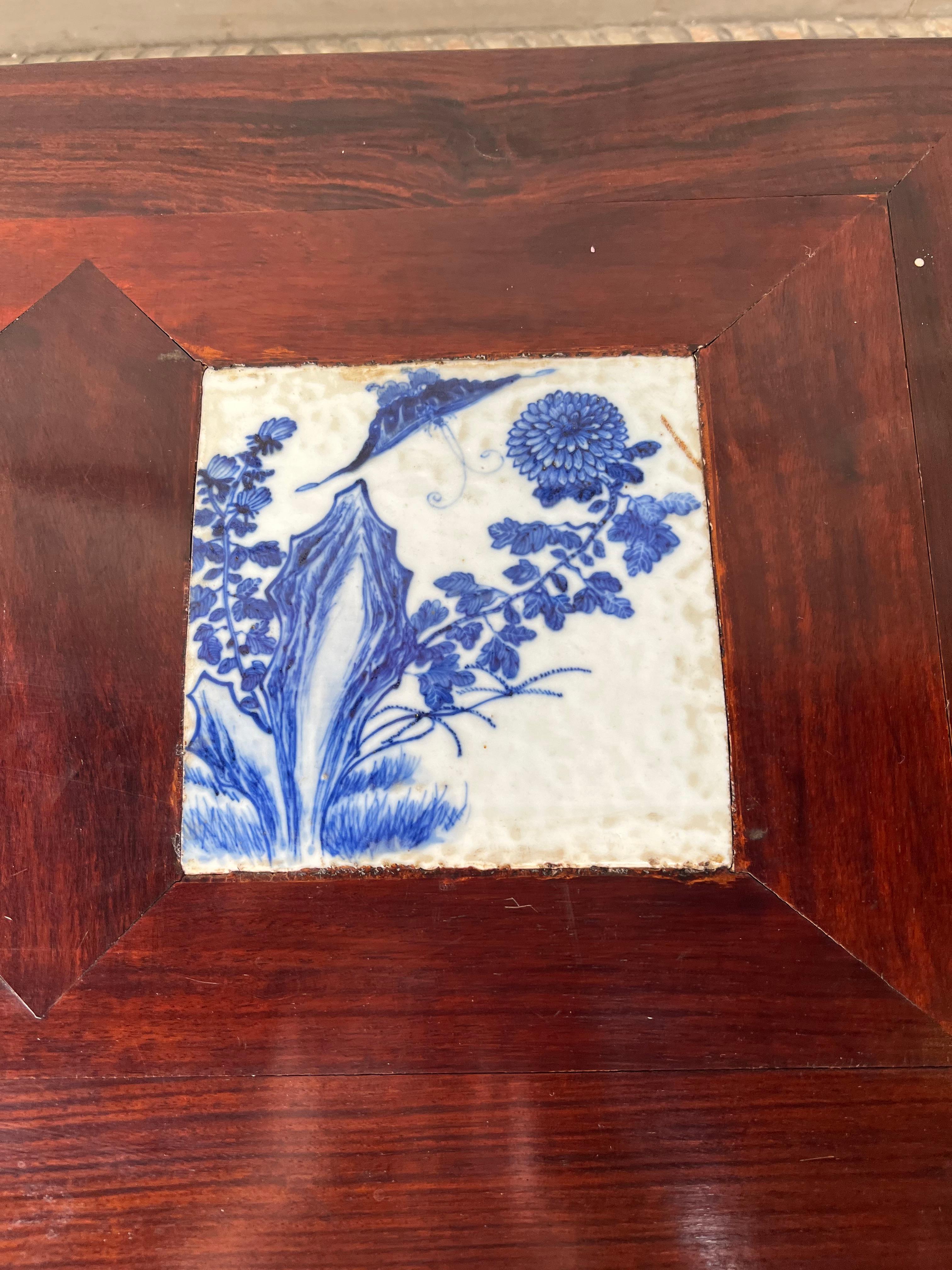 20th Century Chinese Coffee Table with 19th Century Blue and White Tiles For Sale