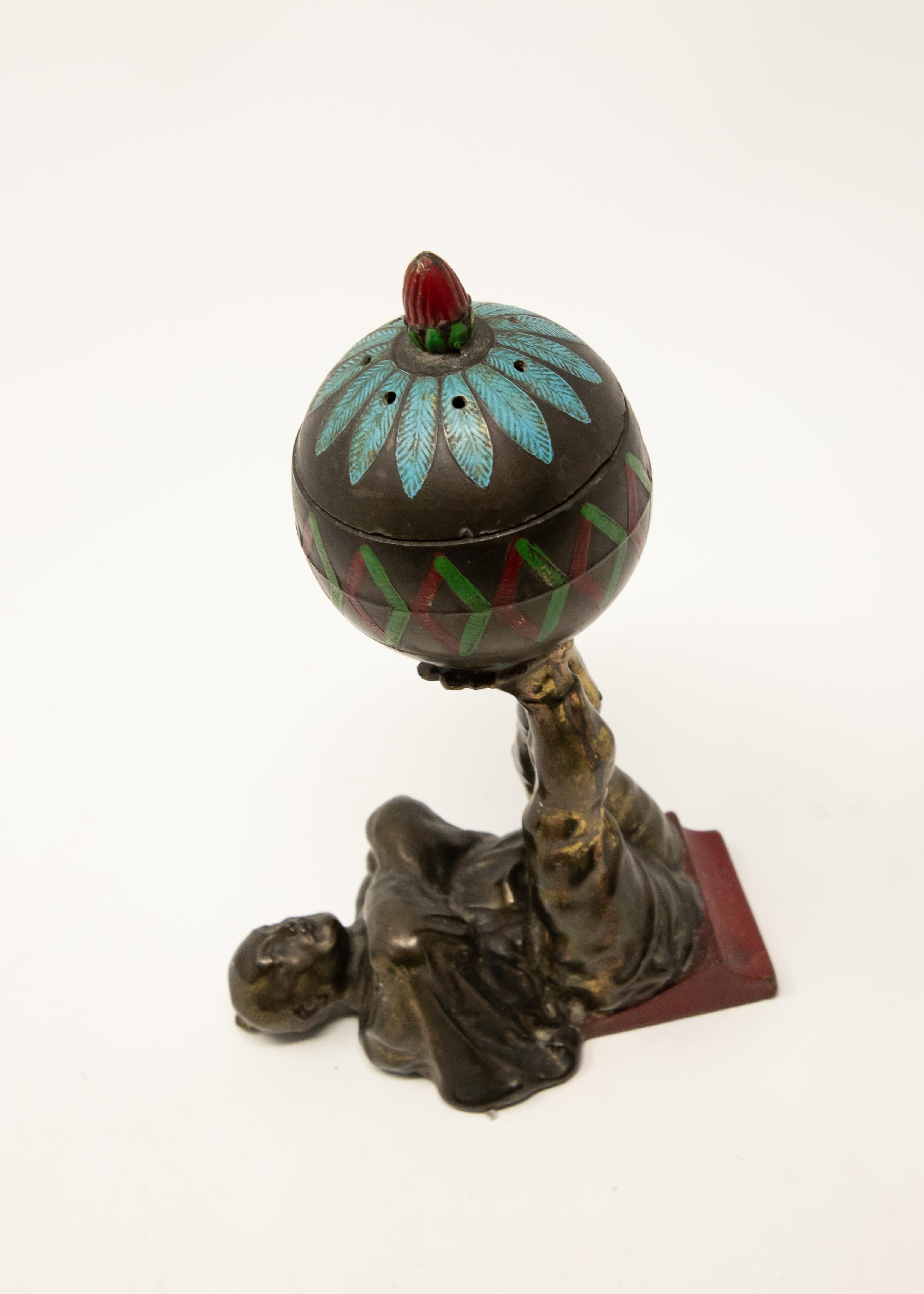 European Chinoiserie Cold-Painted Bronze Censer For Sale 1