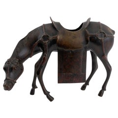 Chinese Cold-Painted Bronze Horse Form Censer