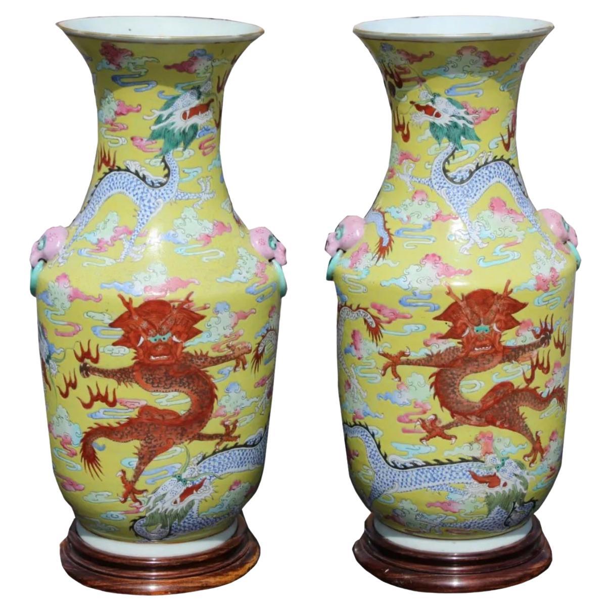 Two Chinese Qing Dynasty Porcelain Vases with Gilt Bronze Bases For
