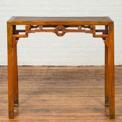 Chinese Console Table with Humpback Apron, Coin Patterns and Horse hoof Legs