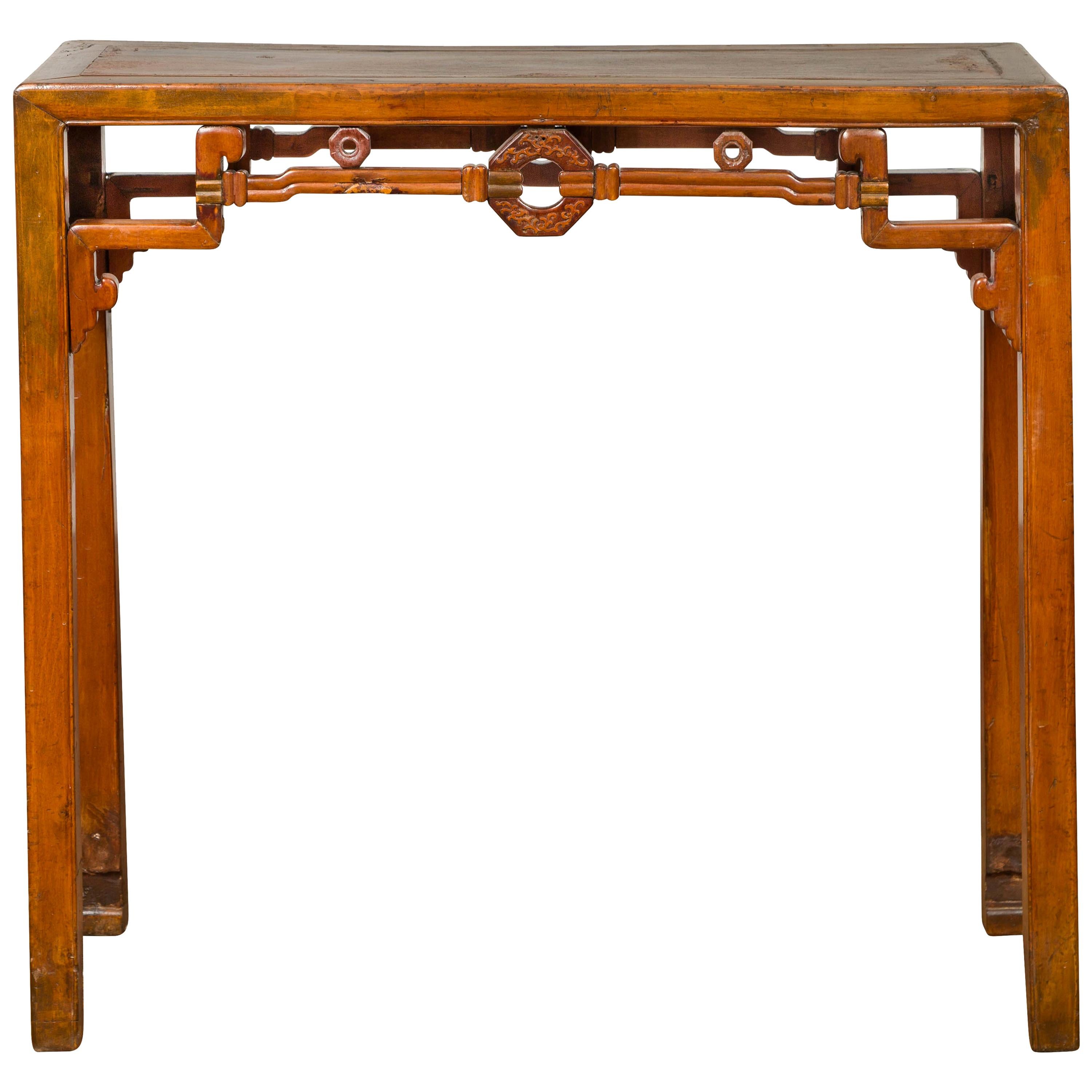 Chinese Console Table with Humpback Apron, Coin Patterns and Horse hoof Legs