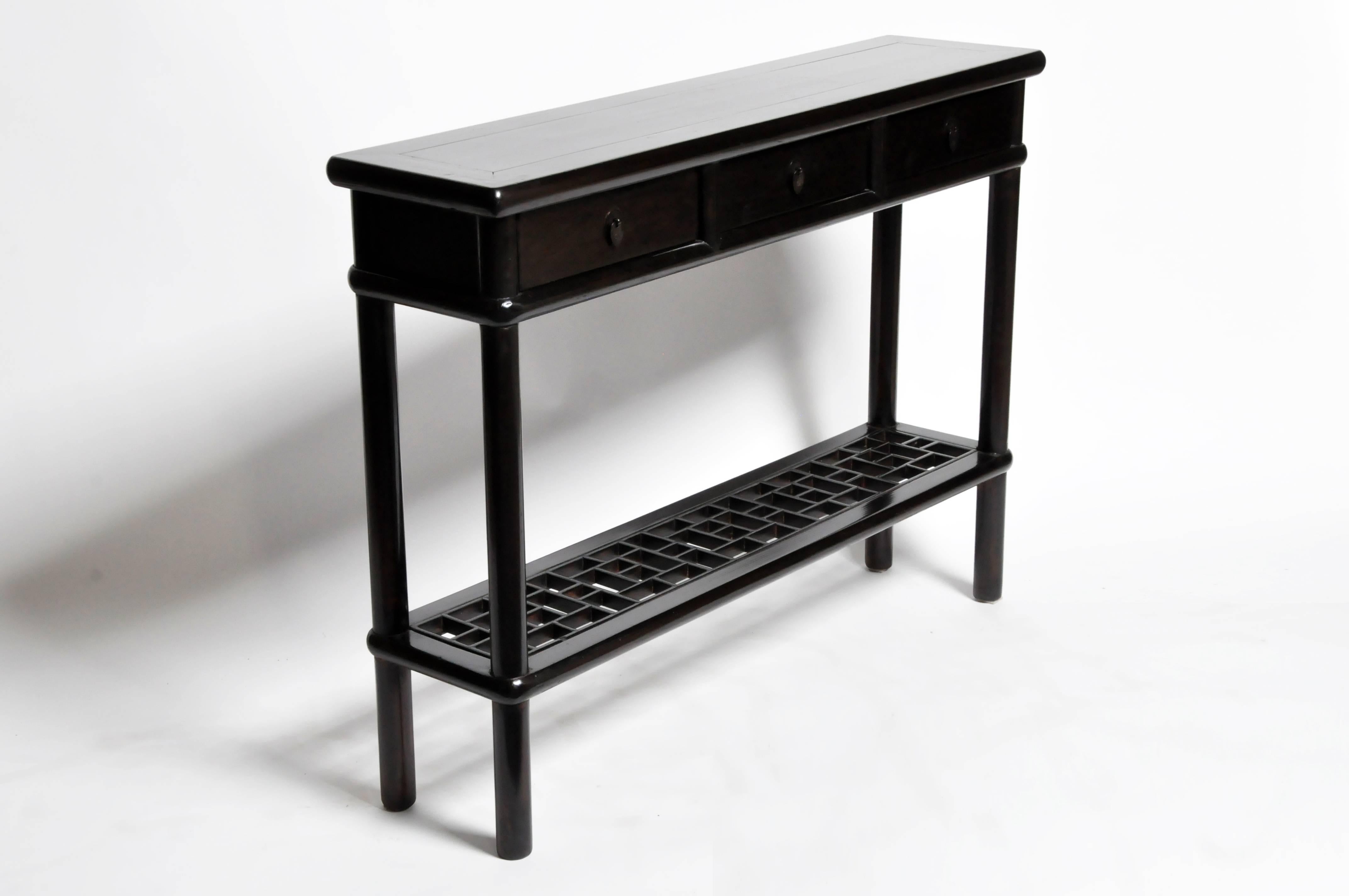 Contemporary Chinese Console Table with Three Drawers and a Stretcher