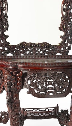 Chinese console table with wooden mirror, Hongmu - 19th century
