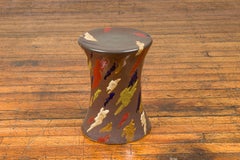 Artisan Glazed and Hand Painted Hourglass Garden Seat with Polychrome Accents