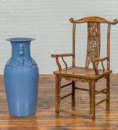 Ceremonial Altar Vase with Crackled Blue Glaze and Decorative Motifs