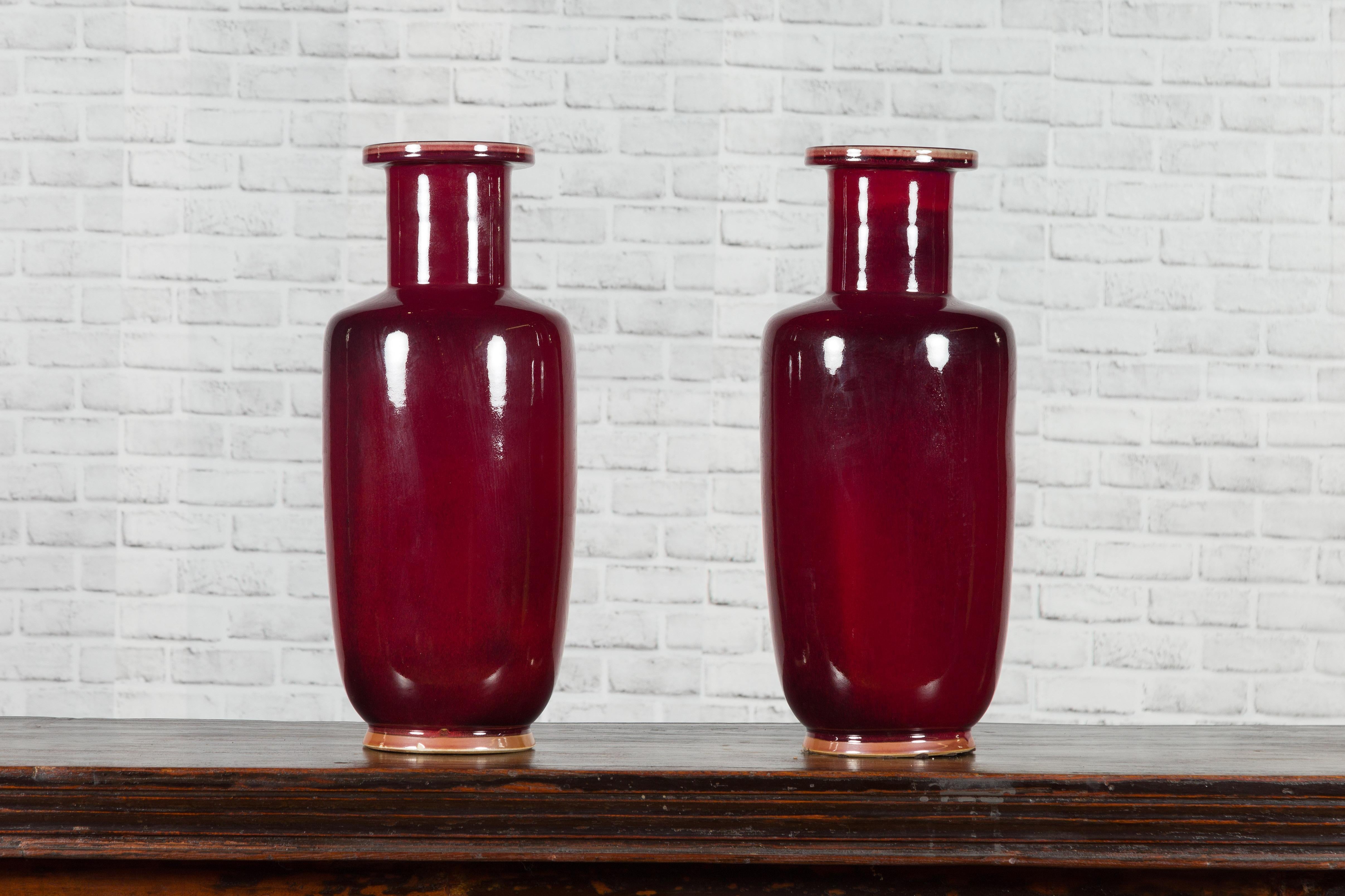 Chinese Contemporary Oxblood Altar Vases with Tall Necks, Sold Individually 4