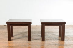 Square Dark Wood Side Table with Framed Top and Straight Legs – One Left