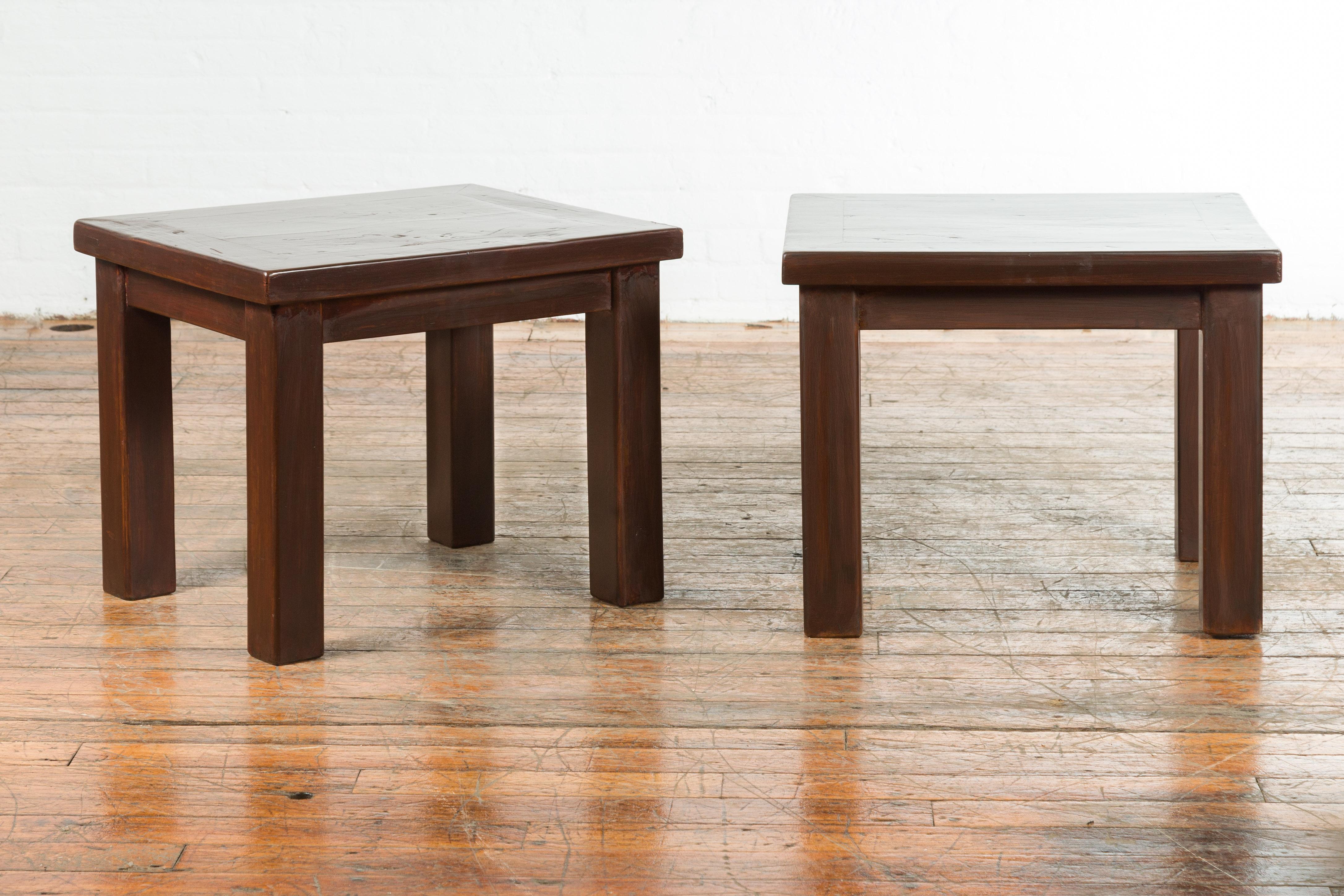 Chinese Contemporary Side Tables with Straight Legs and Dark Patina, Sold Each For Sale 1