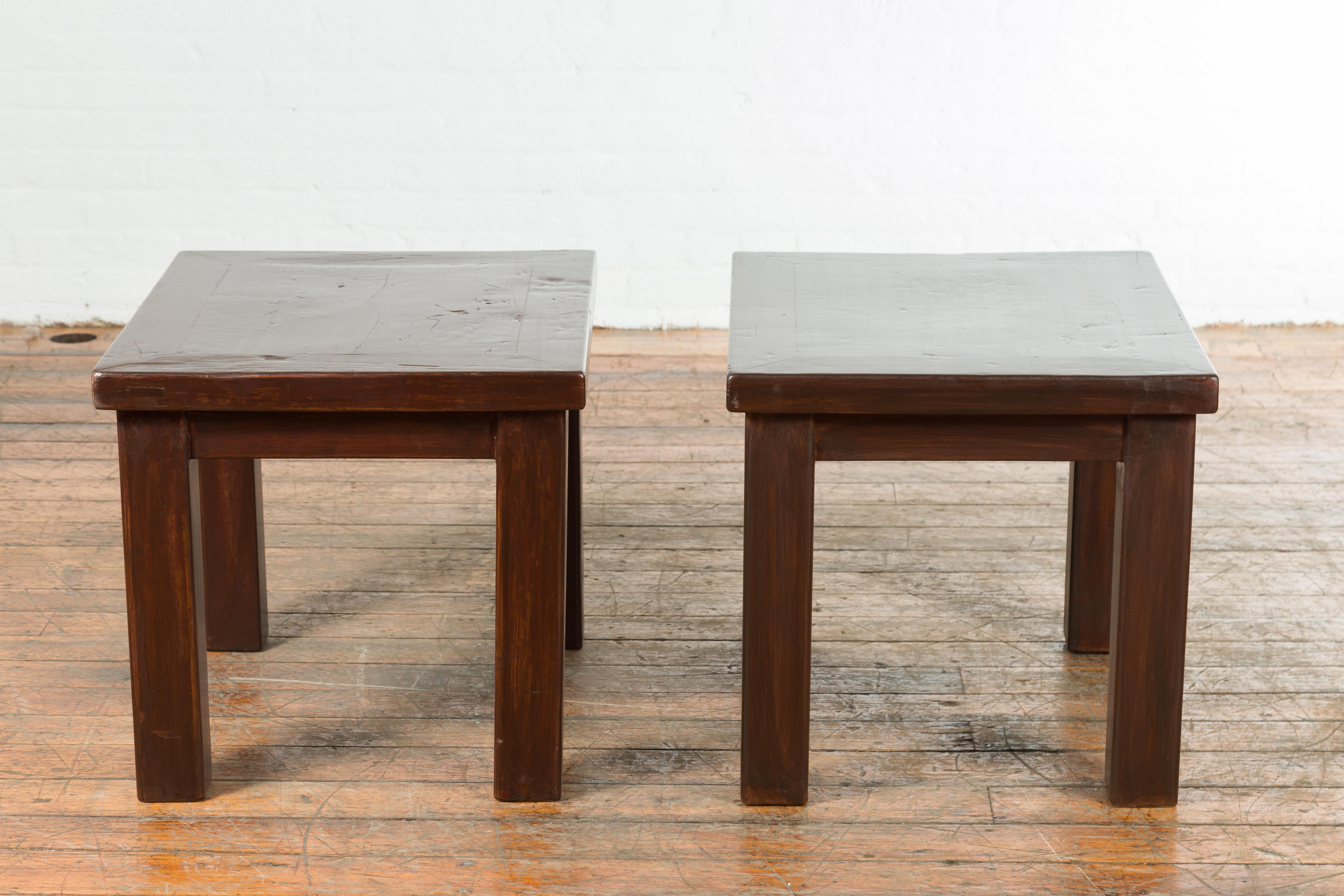 Chinese Contemporary Side Tables with Straight Legs and Dark Patina, Sold Each For Sale 2