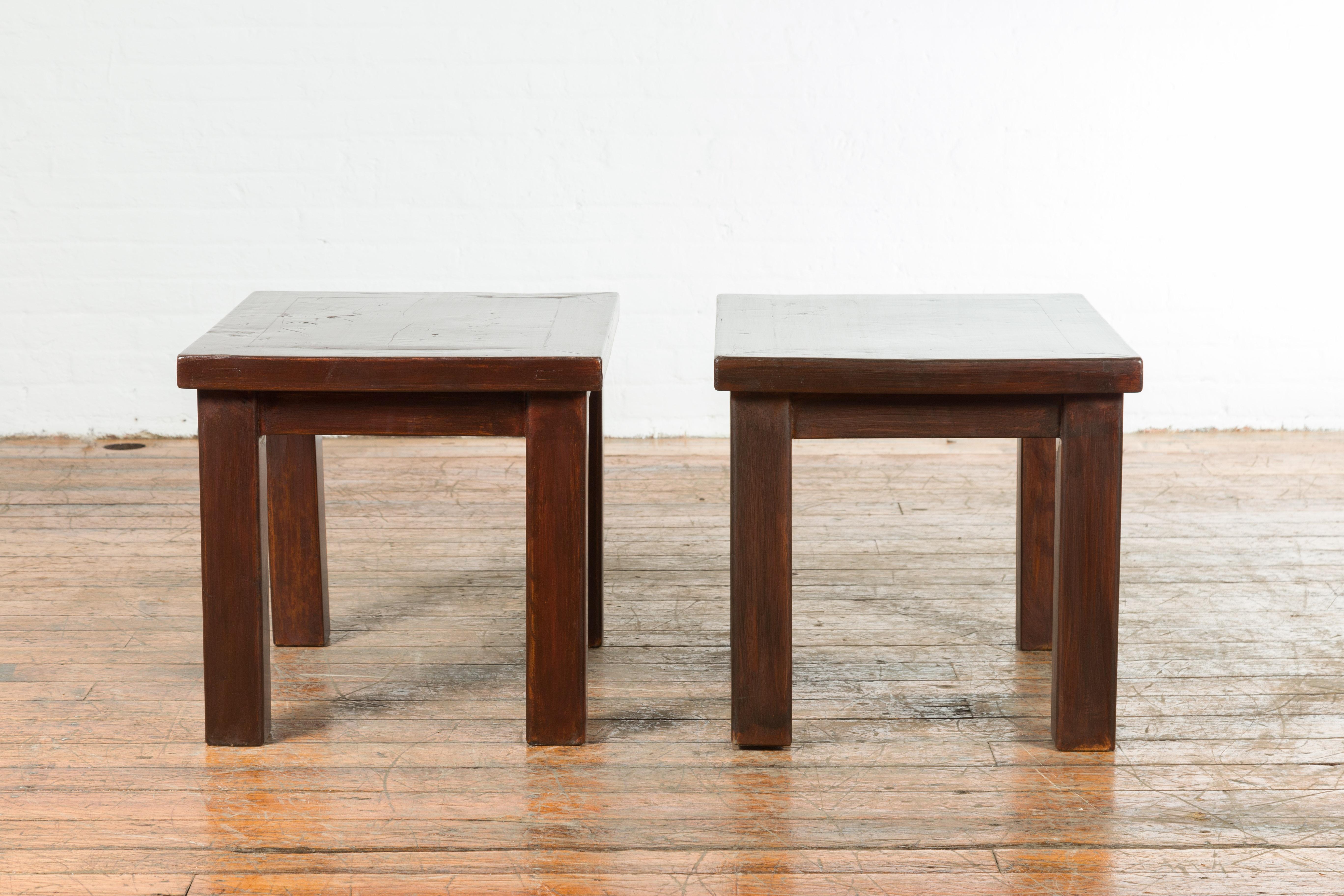 Chinese Contemporary Side Tables with Straight Legs and Dark Patina, Sold Each For Sale 3