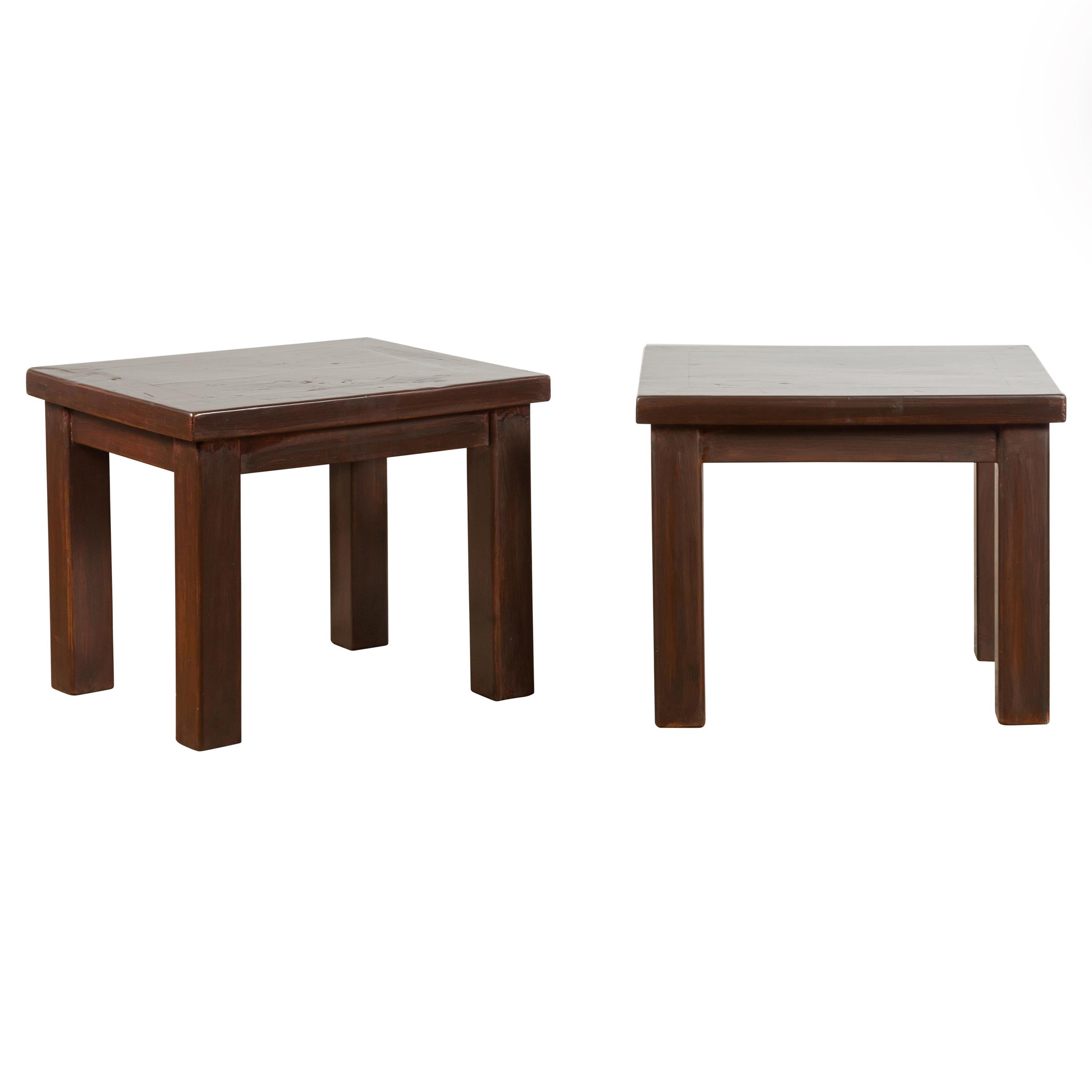 Chinese Contemporary Side Tables with Straight Legs and Dark Patina, Sold Each