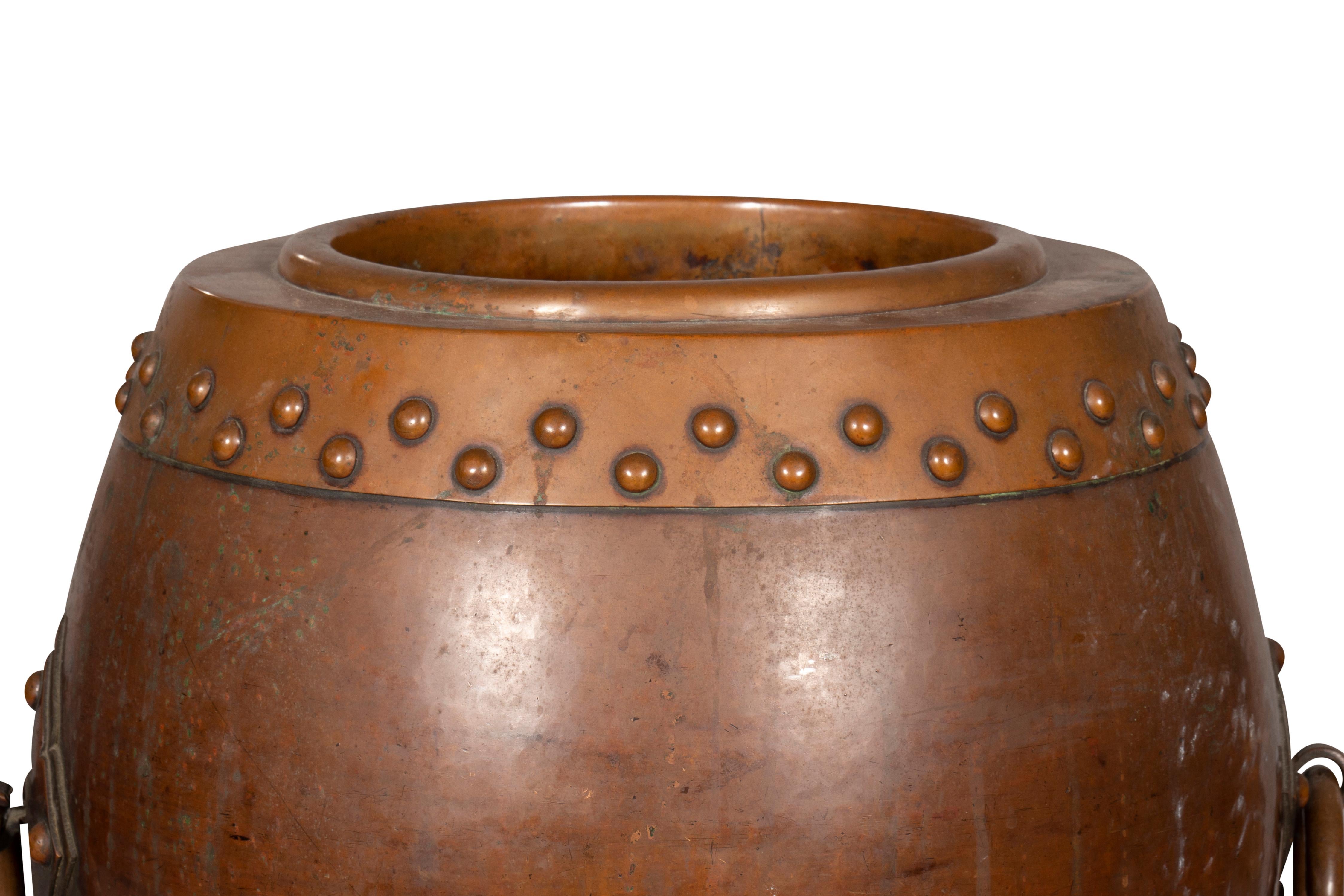 Chinese Copper And Bronze Barrel Form Planter For Sale 7