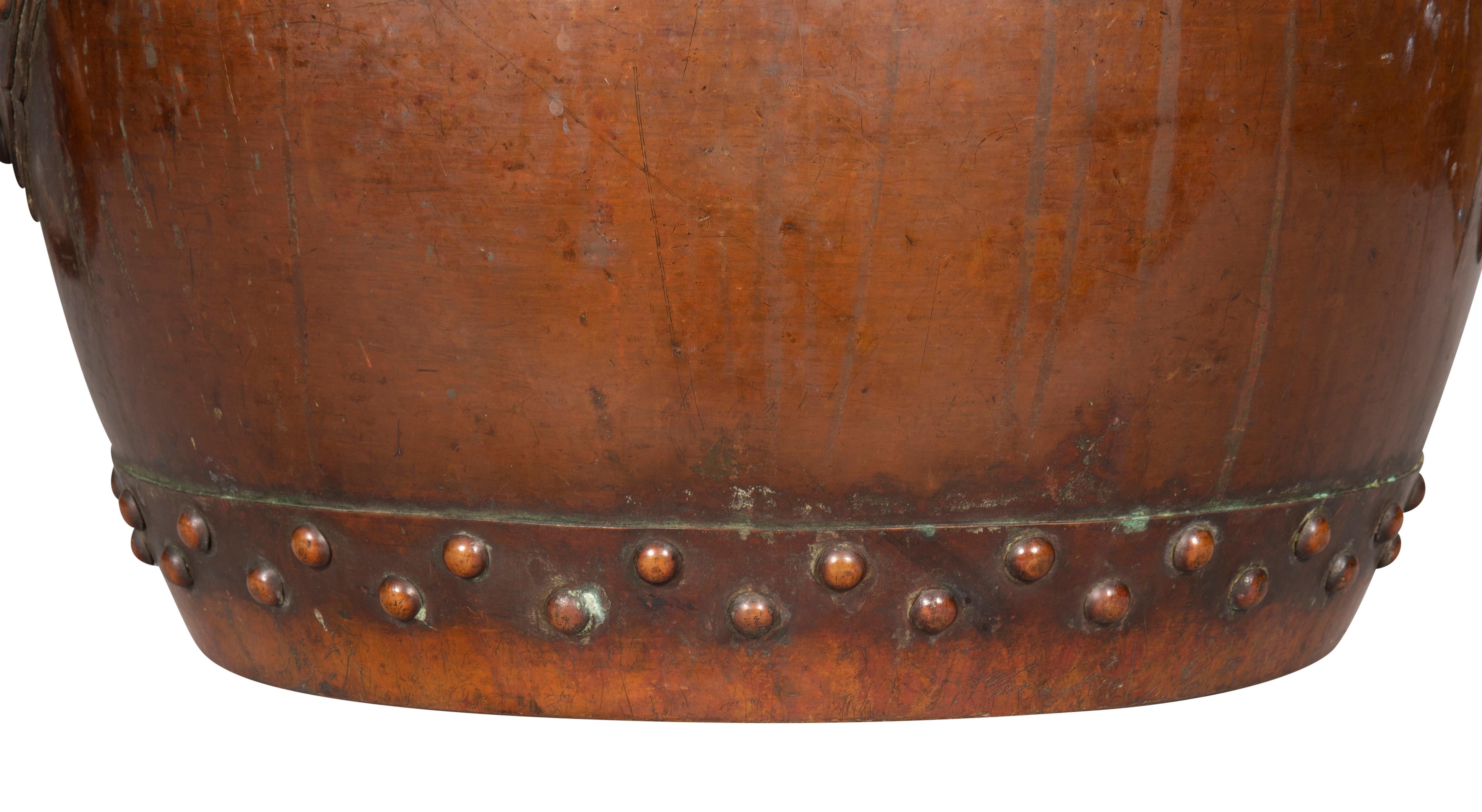Vaso cinese a forma di barile in rame e bronzo in vendita 6