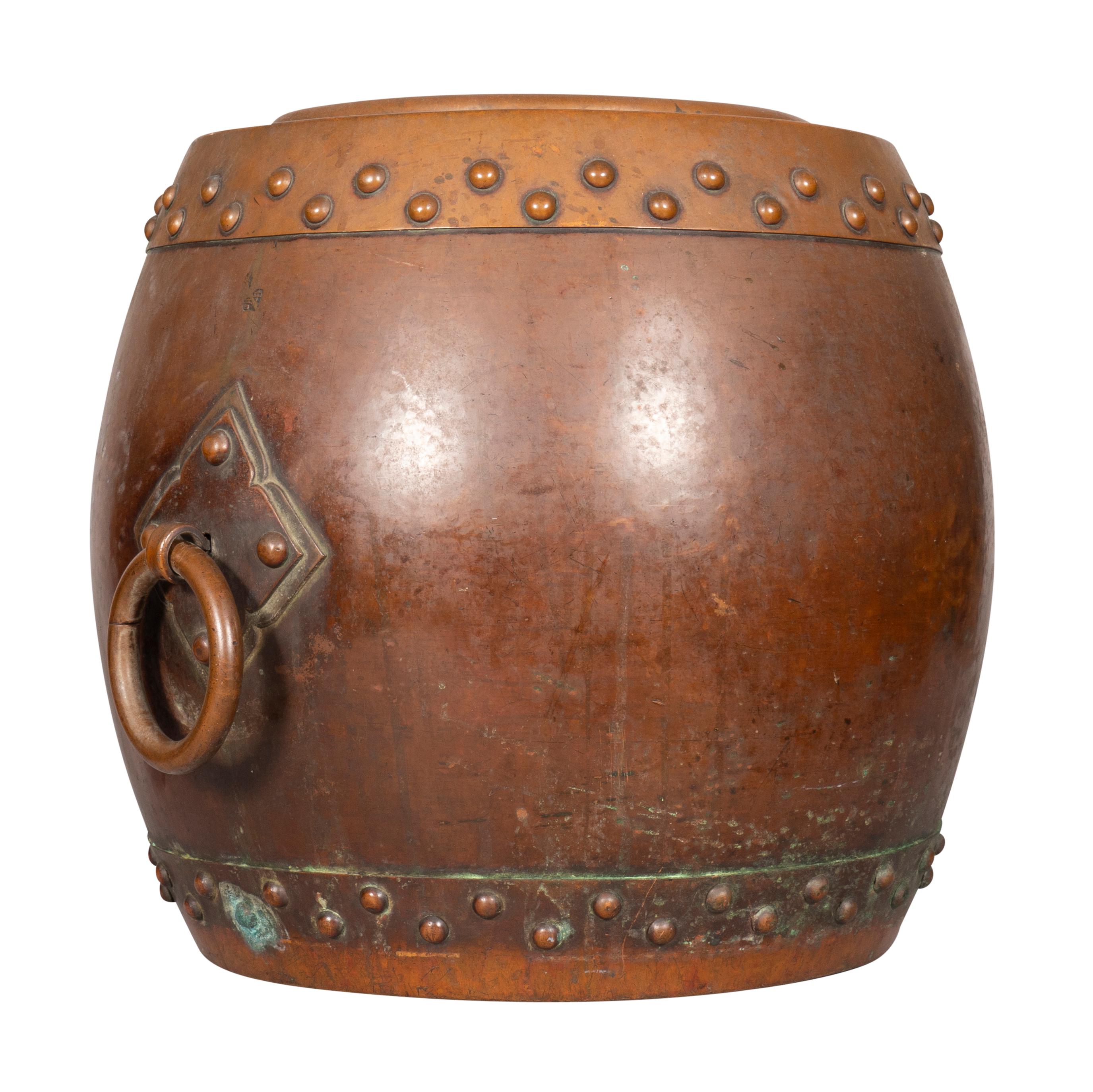 Chinese Copper And Bronze Barrel Form Planter For Sale 2