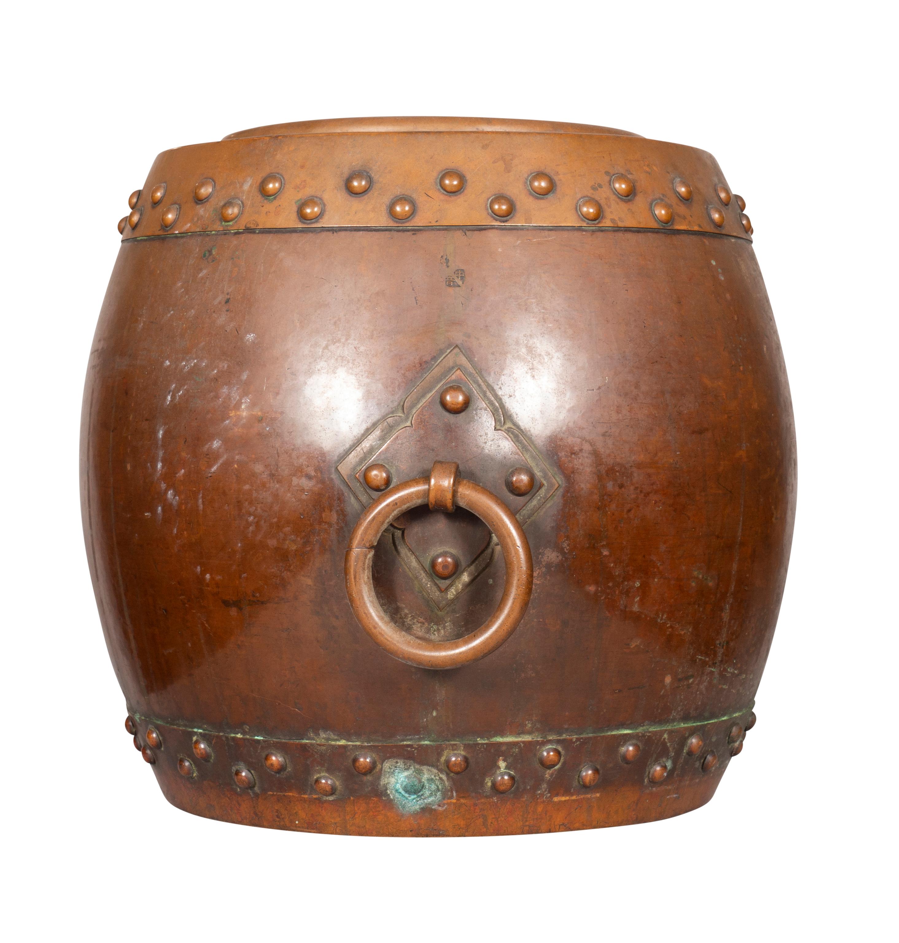Chinese Copper And Bronze Barrel Form Planter For Sale 3
