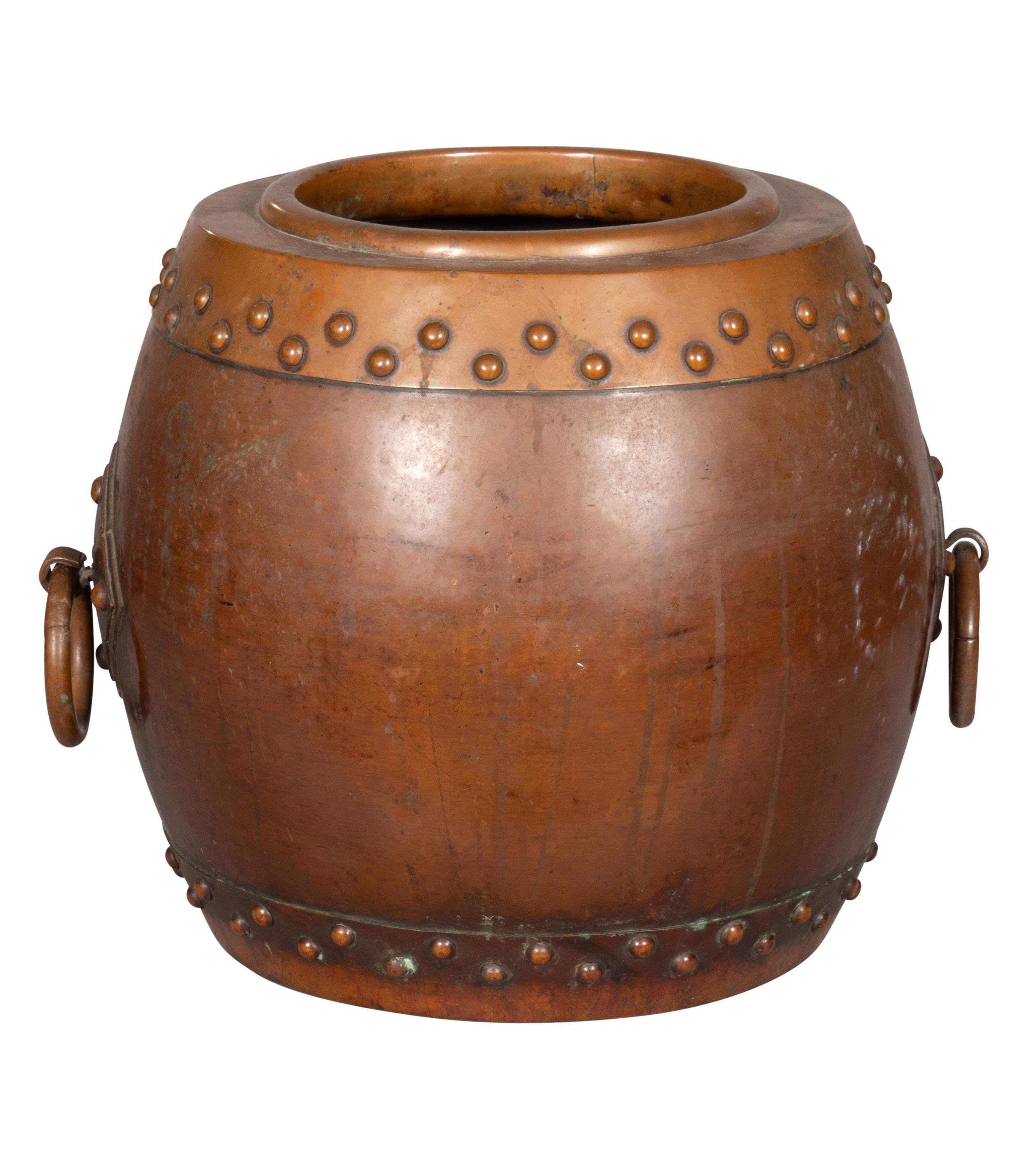 Vaso cinese a forma di barile in rame e bronzo in vendita 2