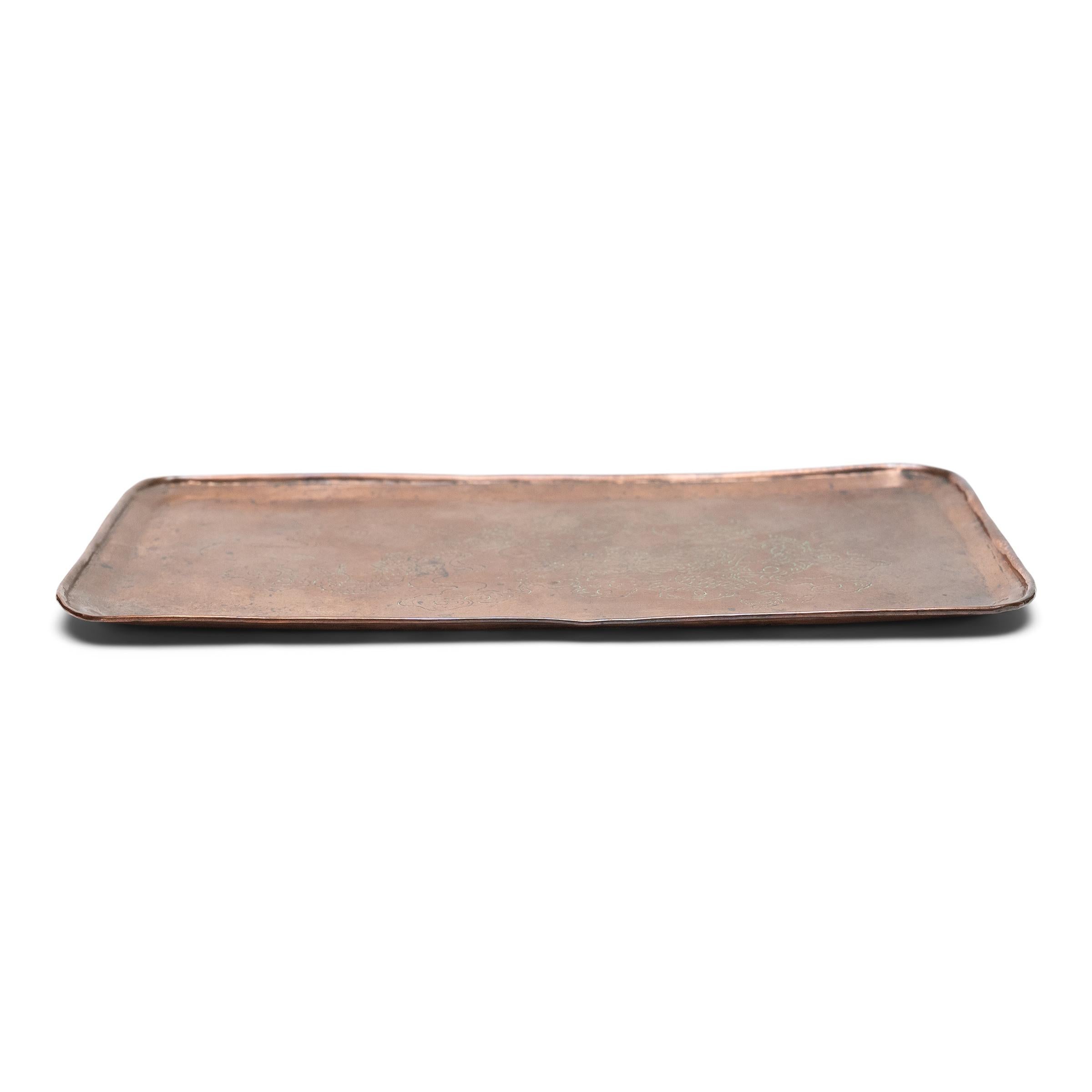 Qing Chinese Copper Opium Tray with Celestial Dragon, c. 1900 For Sale
