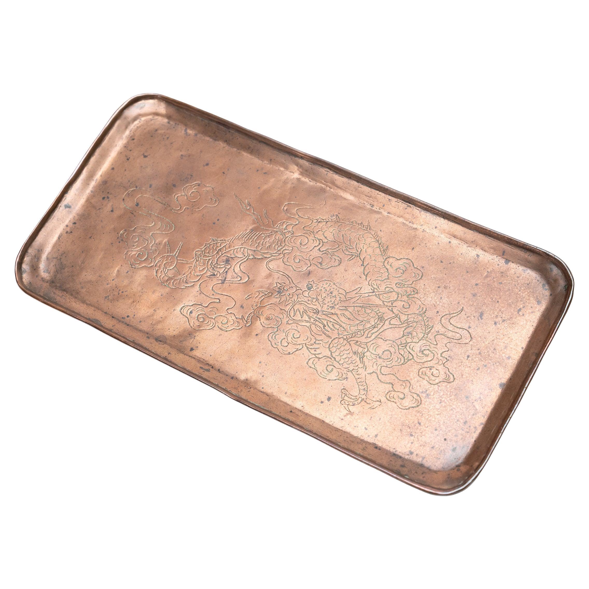 Chinese Copper Opium Tray with Celestial Dragon, c. 1900 For Sale