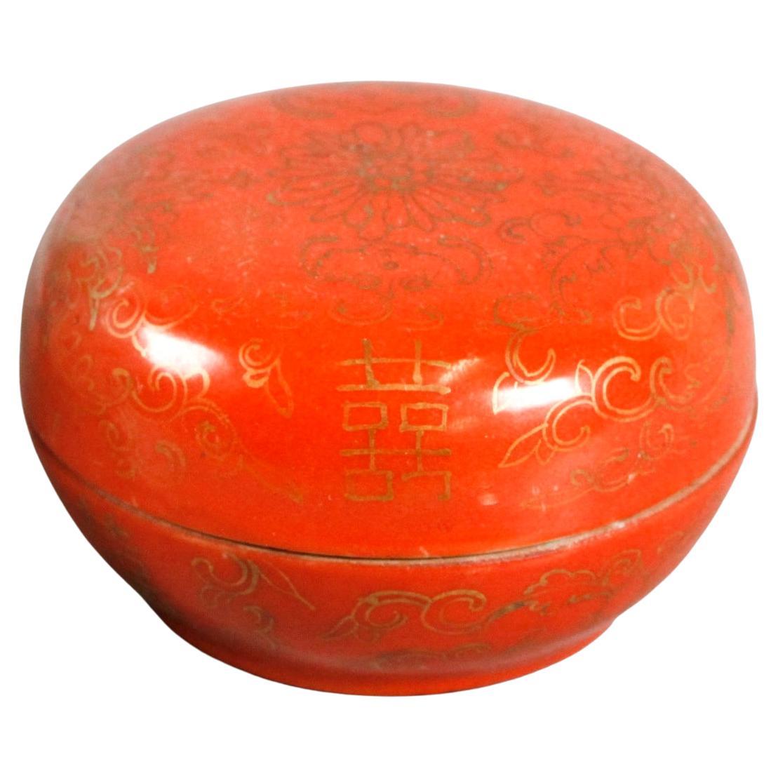 Chinese copper red porcelain ink box, 19th c.