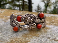 Chinese Coral Dragon Bracelet Sterling Silver