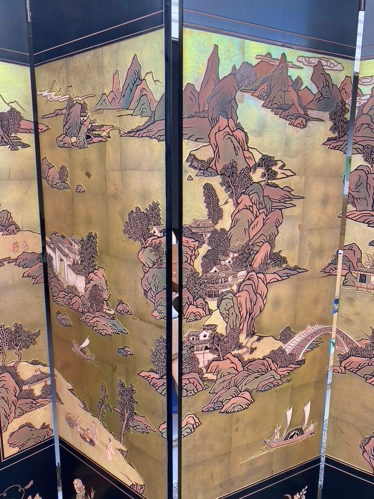 Hand-Crafted Chinese Coromandel 4 Panel Folding Screen For Sale