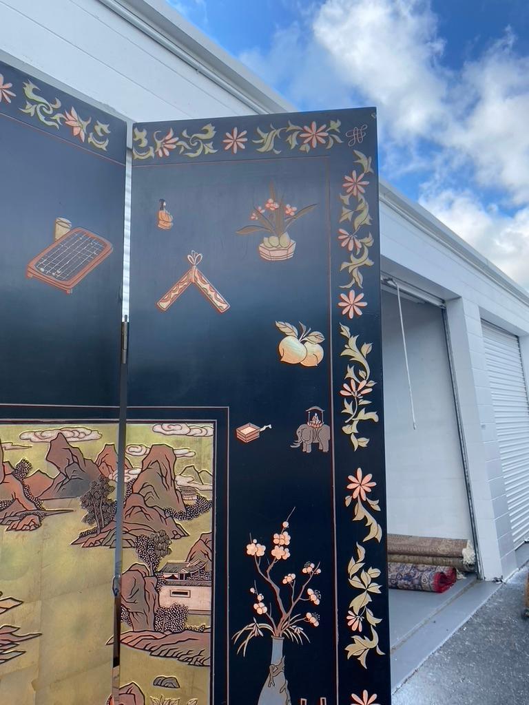 Chinese Coromandel 4 Panel Folding Screen In Good Condition For Sale In Sarasota, FL