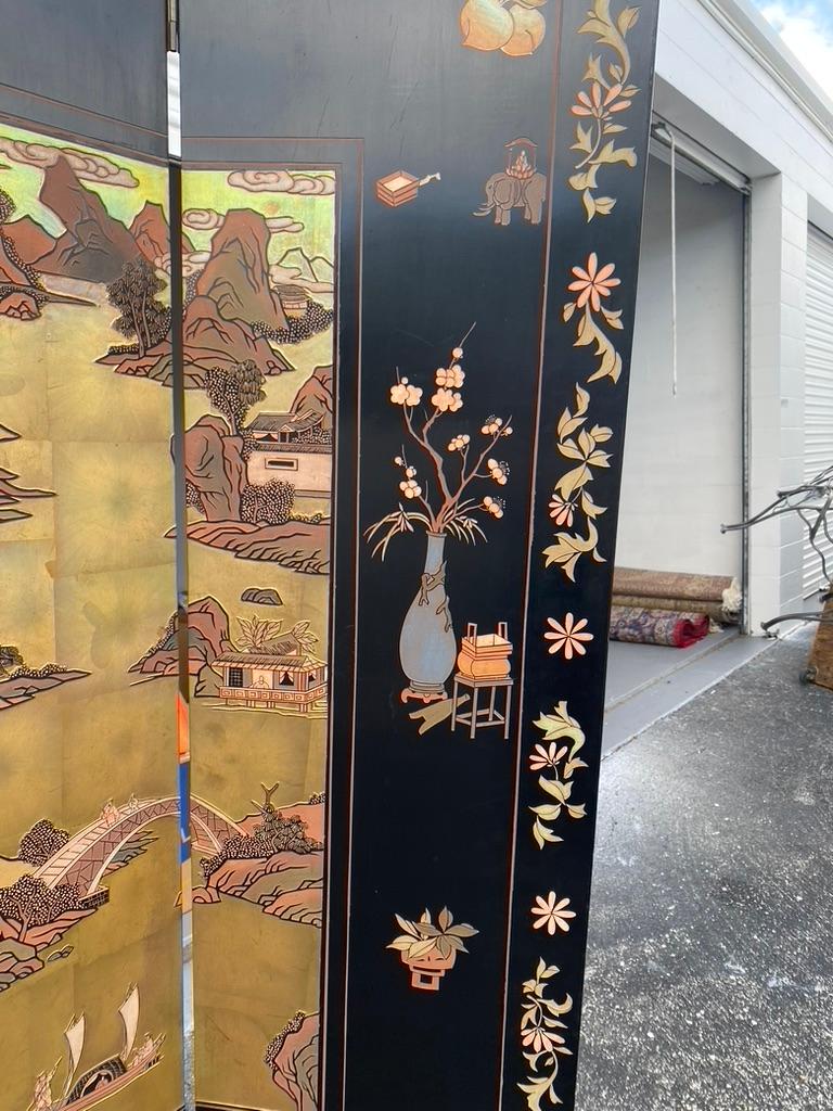 Mid-20th Century Chinese Coromandel 4 Panel Folding Screen For Sale