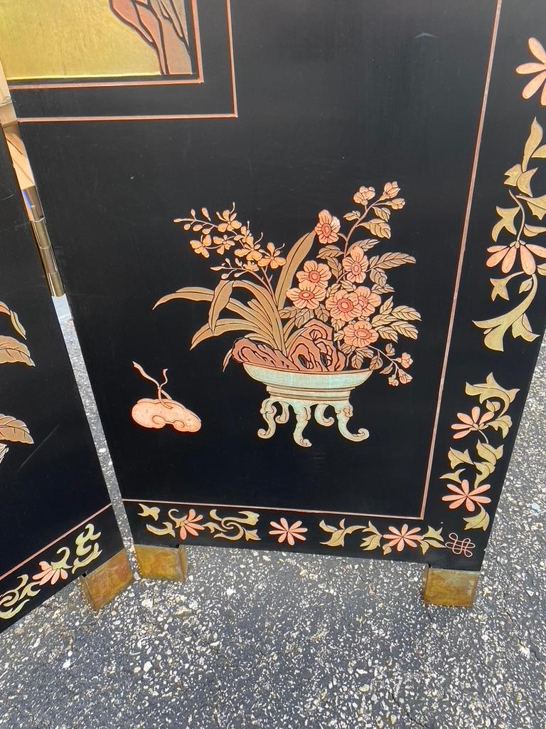 Chinese Coromandel 4 Panel Folding Screen For Sale 1