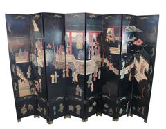 Chinese Coromandel Black Lacquer 8 Panel Folding Screen Room Divider 128"