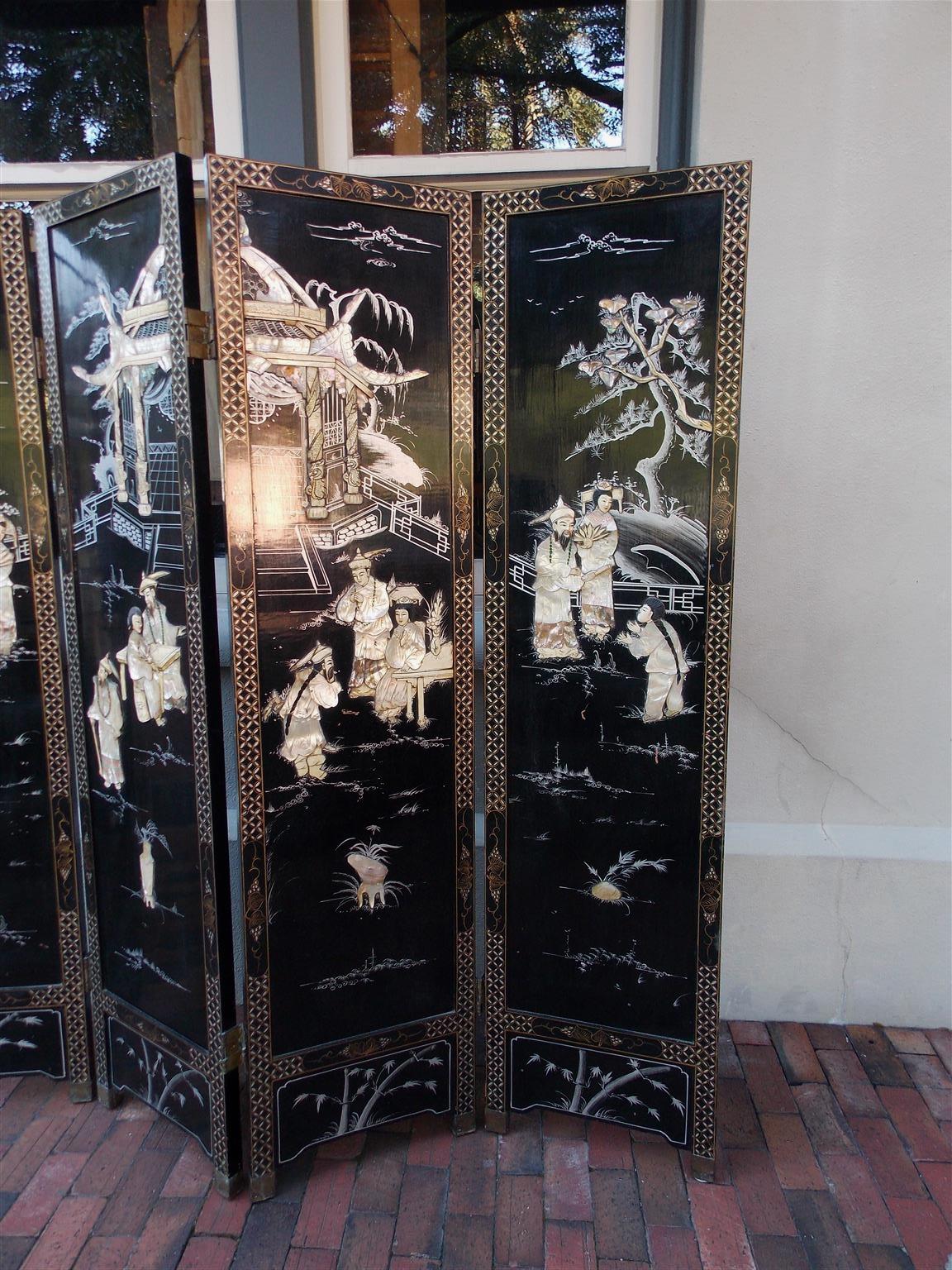 antique chinese black lacquer screen