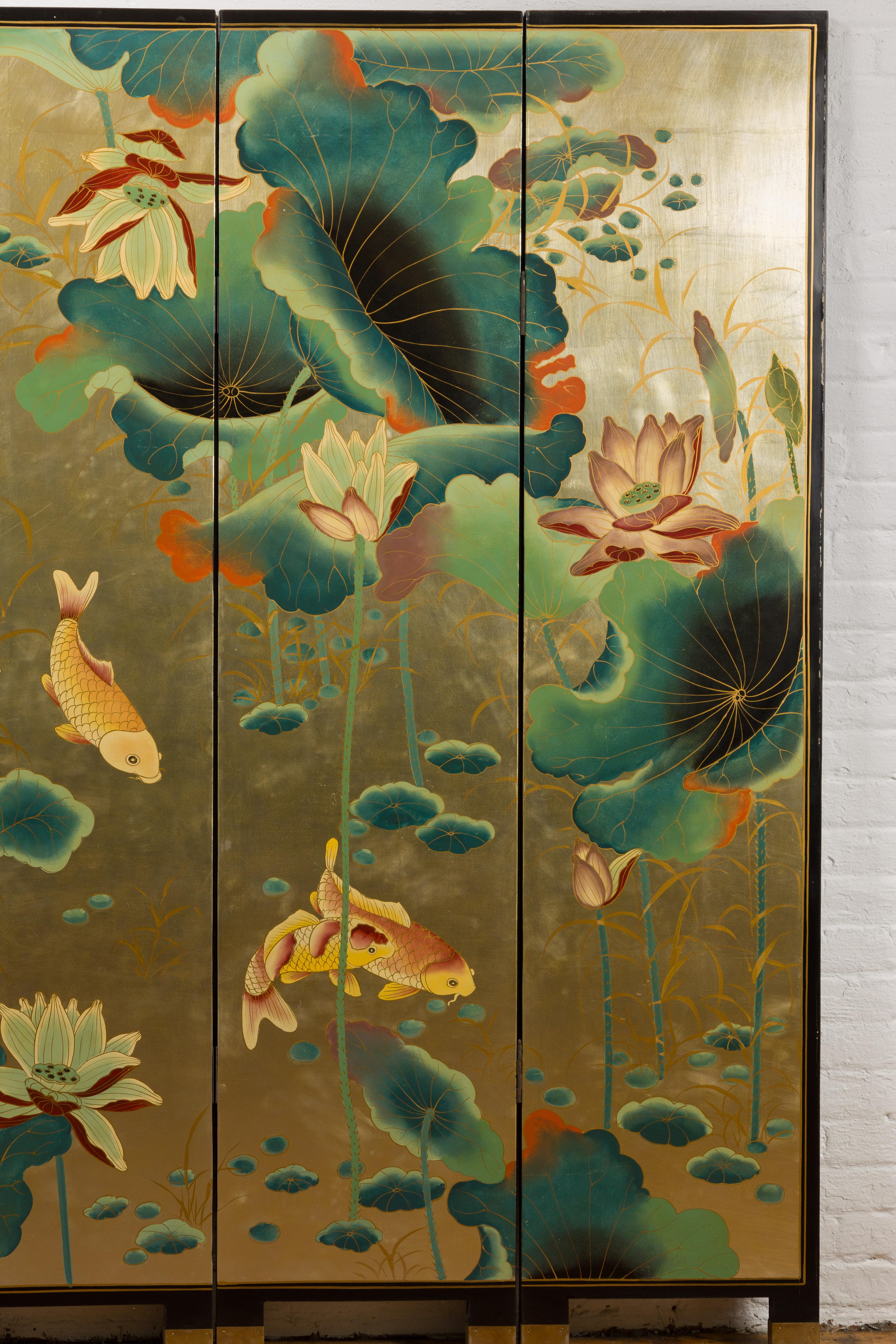 Chinese Antique Gold Leaf Koi Fish Floor Screen 1