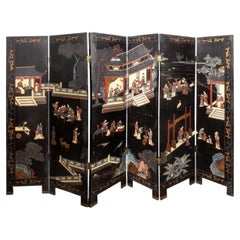 Chinese Coromandel Lacquer 6 Panel Floor Screen