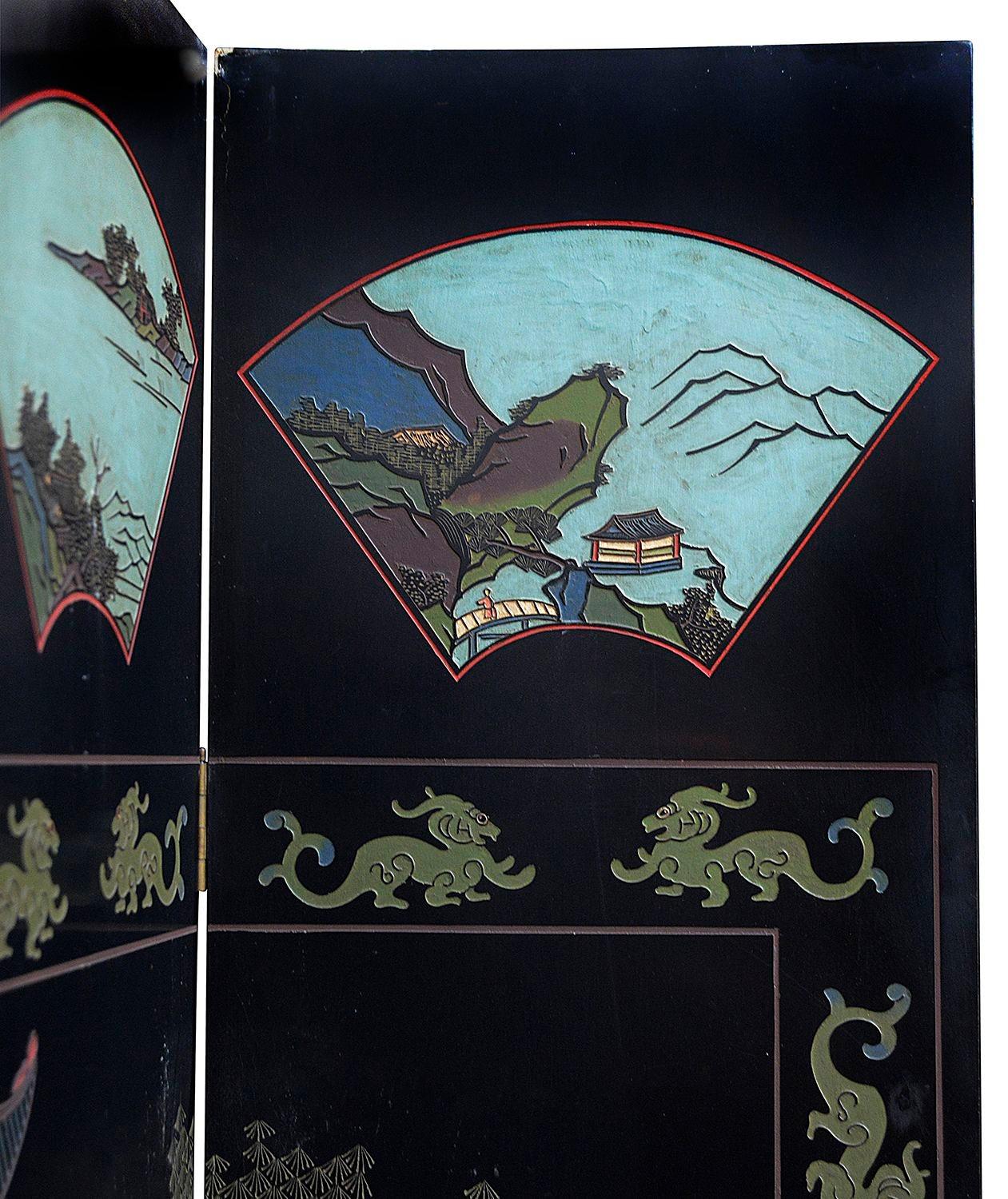 Chinesischer Coromandel-Lack-Raumteiler mit acht gefalteten Leinwänden, frühes 20. Jahrhundert im Angebot 7