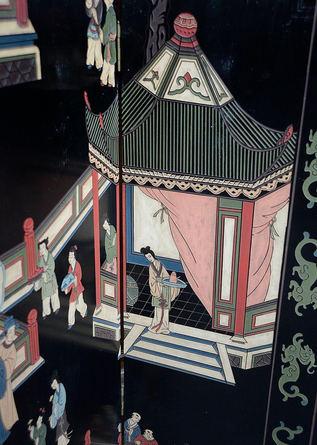 Chinesischer Coromandel-Lack-Raumteiler mit acht gefalteten Leinwänden, frühes 20. Jahrhundert im Angebot 3