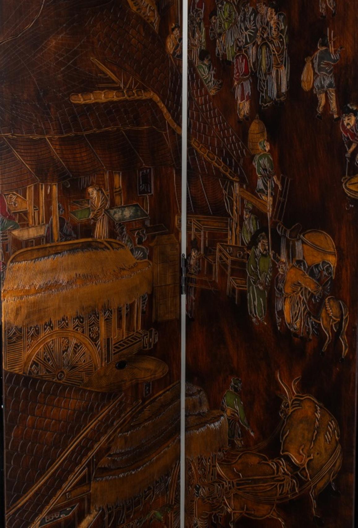 Wood Chinese Coromandel Lacquer Eight Panel Screen