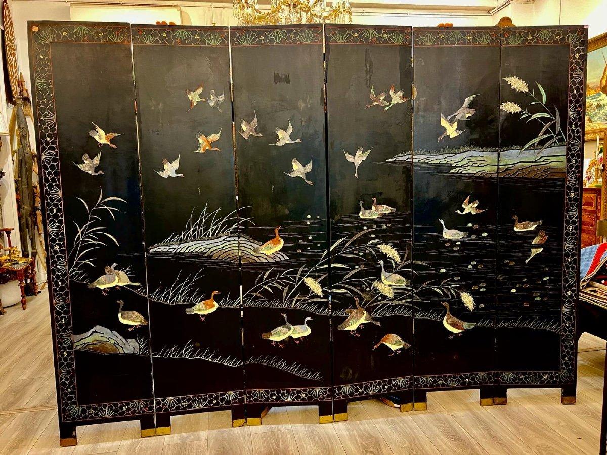 Chinese Export Chinese Coromandel Lacquer Six-Fold Screen with Gilded Background