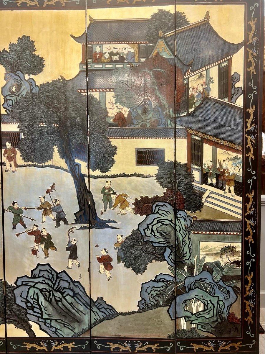 Chinese Coromandel Lacquer Six-Fold Screen with Gilded Background 1