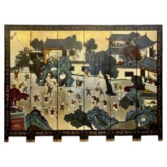 Chinese Coromandel Lacquer Six-Fold Screen with Gilded Background