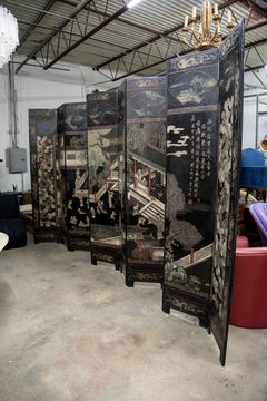Paravent chinois laqué à 10 panneaux de style Chinoiserie de Coromandel