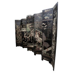 Chinese Coromandel Lacquered 10 Panel Chinoiserie Screen