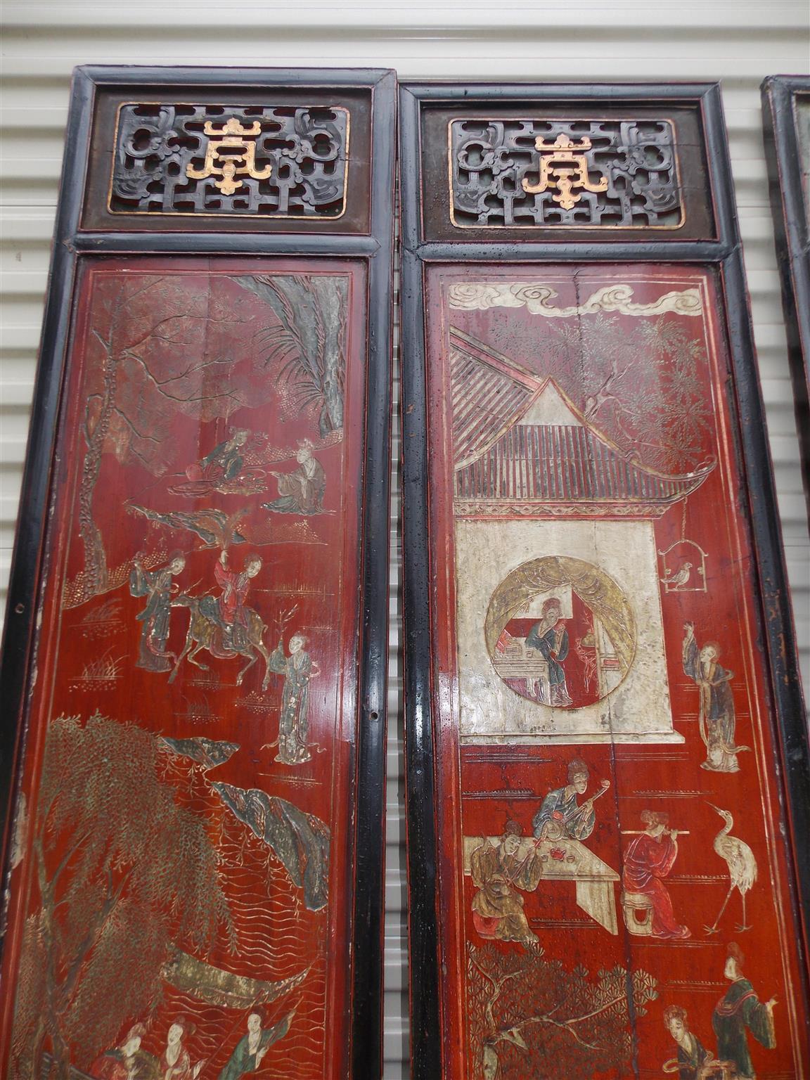 Chinesischer Coromandel-Roter Lack-Raumteiler mit 12 Tafeln mit Figuren und Landschaften. CIRCA 1840 im Angebot 5